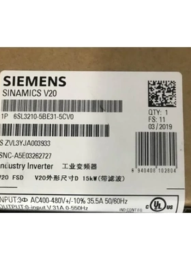 非实价议价议价6SL3210-5BE31-5UV0/5UVO V20变频器15kW 6SL32105