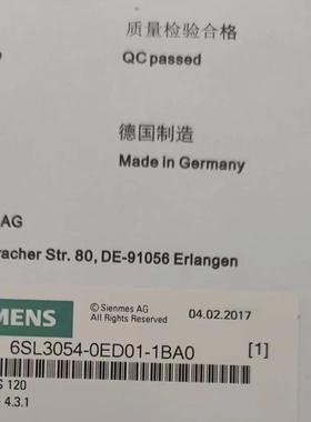 非实价议价议价6SL3054-0ED00-01-0EE00-0EF00-0EG00-1BA0-ZZ=F01