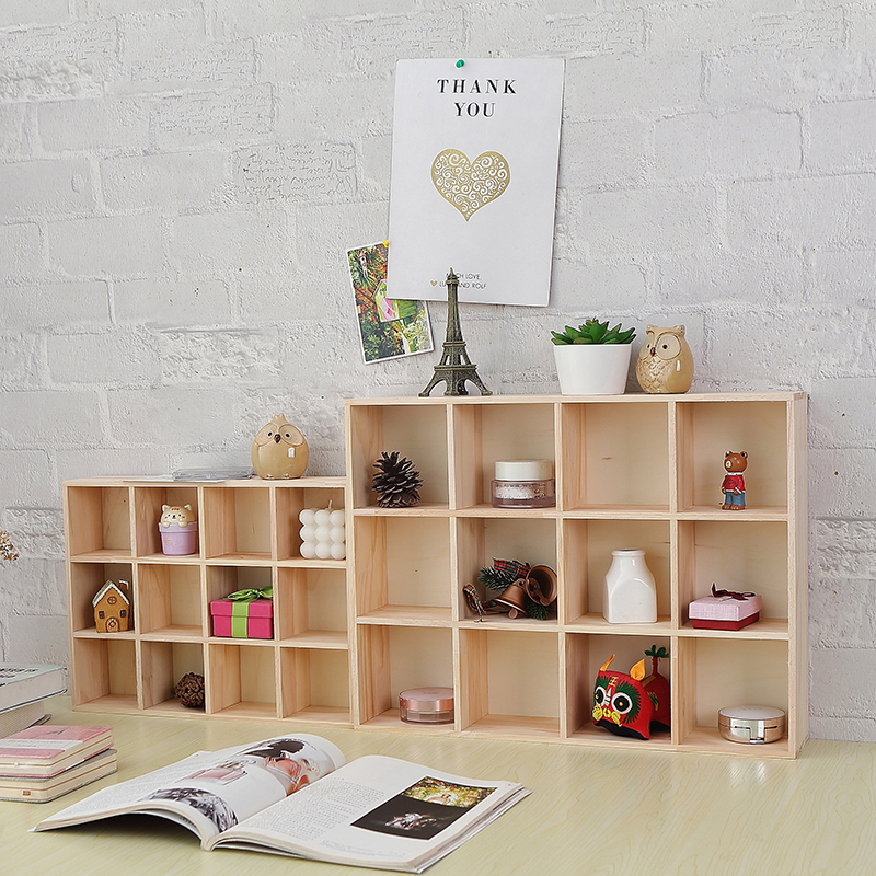 实木桌面化妆品分格储物收纳盒置物架木质小杂物吧唧小格子展示架