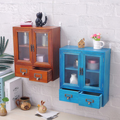 复古墙上储物柜床头置物架化妆品小收纳柜盲盒水杯展示柜厨房壁挂