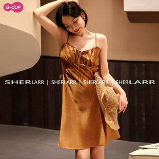 老钱风棕色缎面V领吊带睡裙女夏法式 睡衣可外穿 性感纯欲抽绳短裤