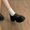 秋冬 通勤单鞋 小个子厚底增高英伦风双扣小皮鞋 女粗跟玛丽珍乐福鞋