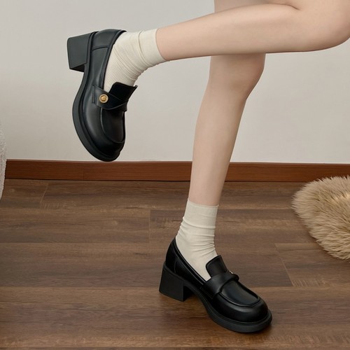 棕色黑色校供鞋高跟乐福鞋皮鞋