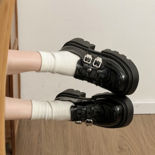 黑色厚底增高乐福鞋玛丽珍小皮鞋