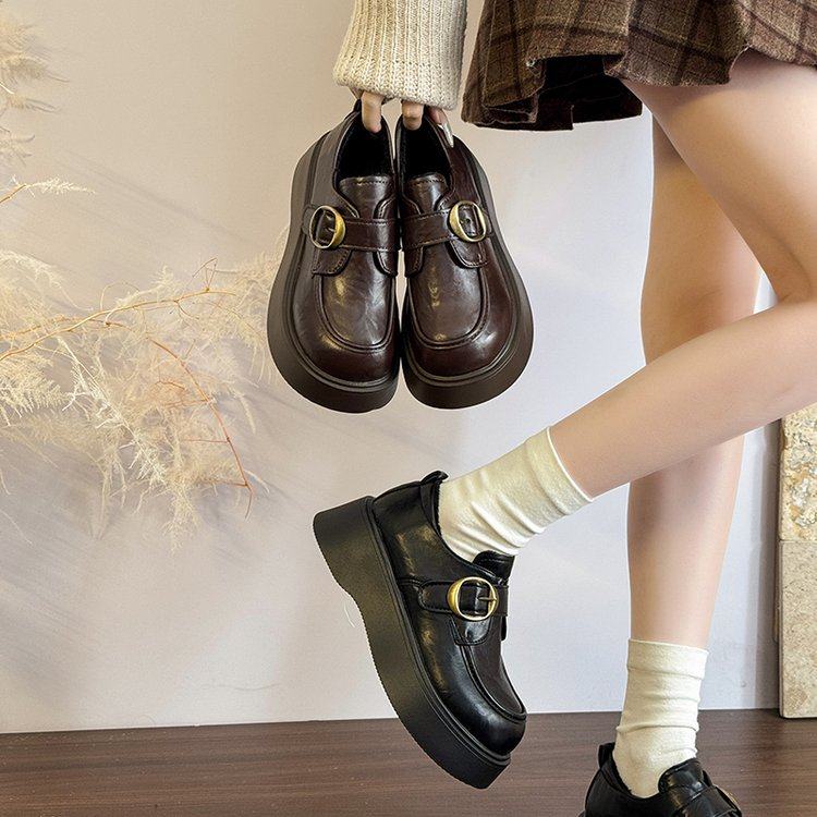 厚底加绒乐福鞋女小个子黑色棕色小皮鞋英伦风高级感百搭增高单鞋,女鞋,乐福鞋（豆豆鞋）,淘宝优惠券,粉丝福利购,淘宝优惠卷