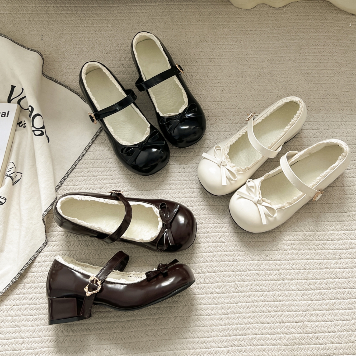 法式复古玛丽珍女鞋粗跟加绒单鞋