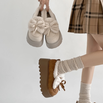 可爱蝴蝶结加绒雪地靴秋冬新款