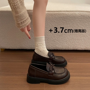 法式蝴蝶结厚底小皮鞋女2026新款复古英伦风学生百搭乐福鞋jk单鞋