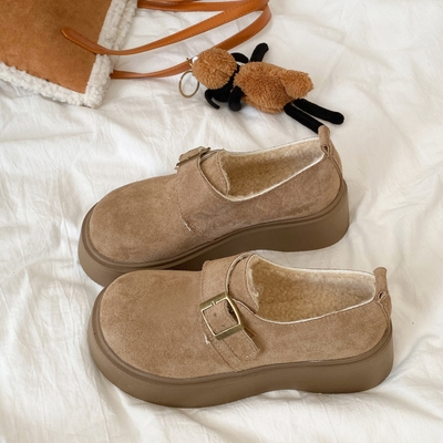 毛毛面包鞋女冬外穿加绒加厚