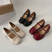 绝美单鞋 配裙子女温柔玛丽珍女鞋 中跟红色小皮鞋 法式 高跟鞋 赫本风