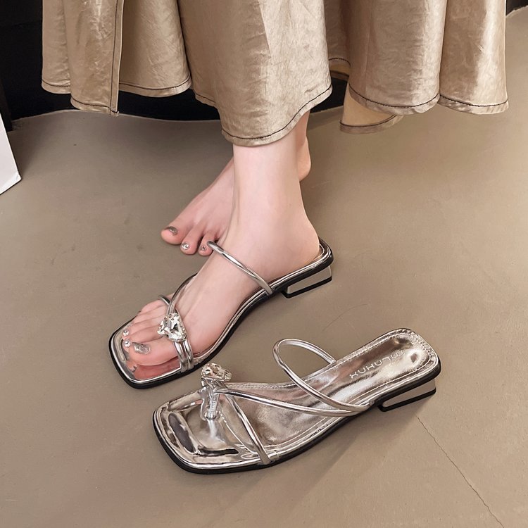 法式绝美银色凉拖鞋女夏外穿
