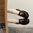 法式复古棕色一脚蹬厚底高跟小皮鞋女2025新款百搭粗跟金币乐福鞋