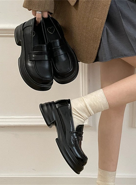 圆头厚底单鞋女黑色学院风小皮鞋百搭英伦乐福鞋2026正装鞋子jk鞋