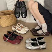 芭蕾气质小皮鞋 2025巨好看单鞋 平底银色玛丽珍女鞋 法式 女夏季 新款