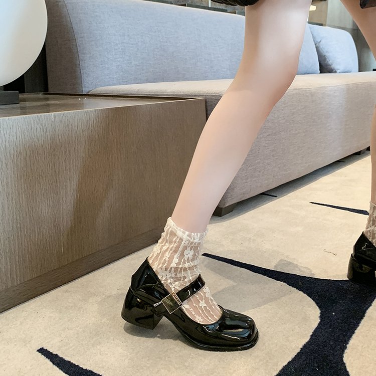 粗跟法式玛丽珍女鞋高跟鞋