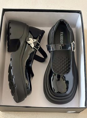 厚底玛丽珍鞋女2025新款百搭蝴蝶结粗跟学院英伦风单鞋高跟小皮鞋