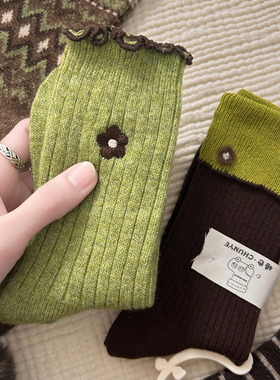 【5双装】绿野仙踪~咖绿太适合冬天咯~复古高级感~袜子女羊毛厚暖