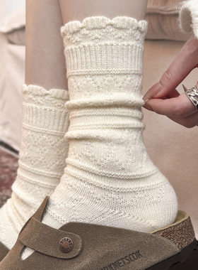 【4双装】秋冬基础miu系羊毛堆堆袜ins外穿软糯纯色加厚保暖简约