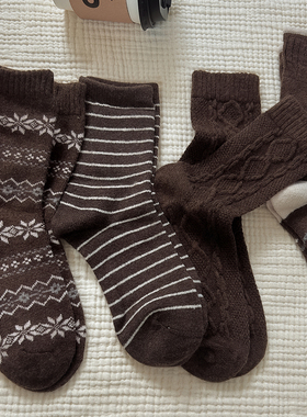 【4双装】栗子可可~浓郁复古氛围感太赞秋冬羊毛保暖加厚袜子袜女