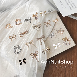 AONNAIL 蝴蝶饰品带钻珍珠蝴蝶结锆石金银轻奢立体高级 蝴蝶结