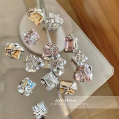 AONNAIL 钻 绑带礼物盒钻大歪心方形蝴蝶锆石成品堆钻穿戴甲