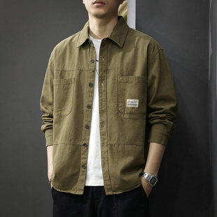 高端纯棉衬衫式夹克男2026春季新款美式复古重磅宽松长袖工装外套