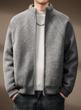 高端复古纹理针织拼接立领羽绒服男冬季新款90白鸭绒宽松保暖外套