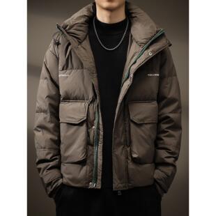高端工装白鸭绒连帽羽绒服男2025秋冬季新款潮牌男士轻薄保暖外套