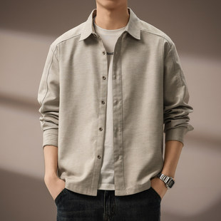 高端美式复古亚麻肌理感长袖衬衫男春季休闲老钱风松弛感衬衣外套