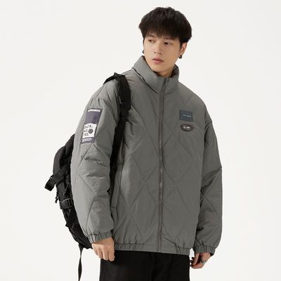 秋冬款休闲立领轻薄菱格棉服男美式复古潮流户外防风短款棉衣外套