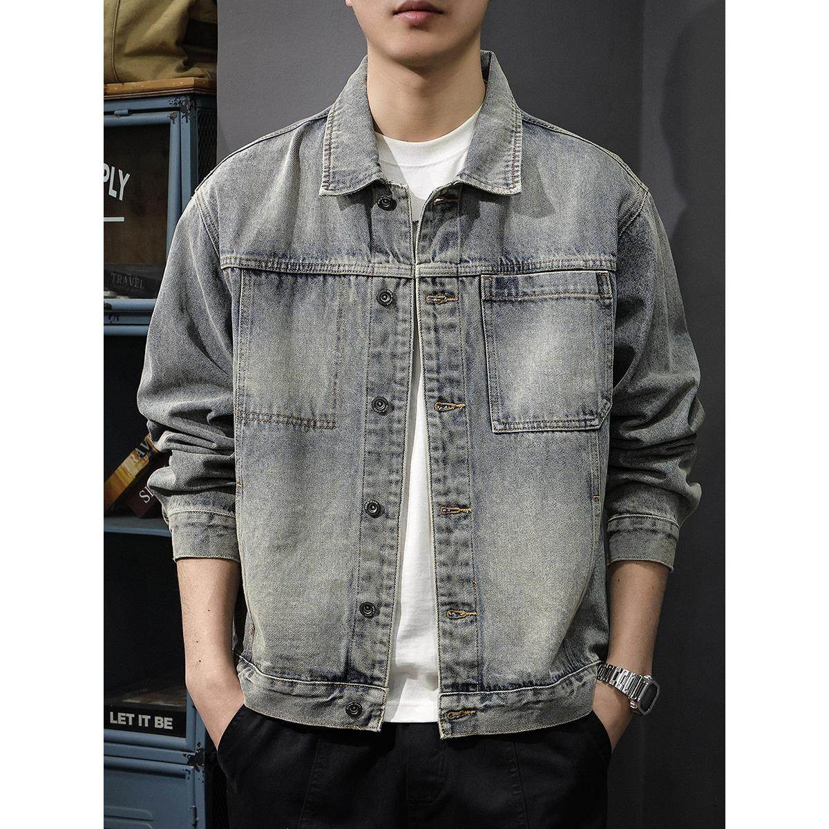 2025秋季重磅水洗痞帅牛仔外套男美式复古秋冬宽松大码工装夹克潮