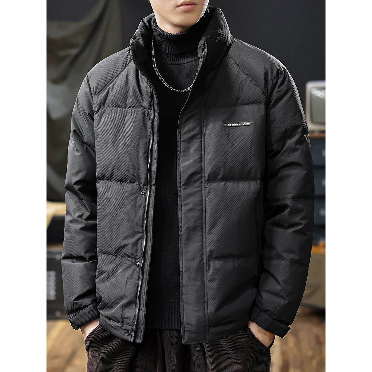 美式潮牌立领羽绒服男短款2025冬季新款90白鸭绒加厚保暖休闲外套