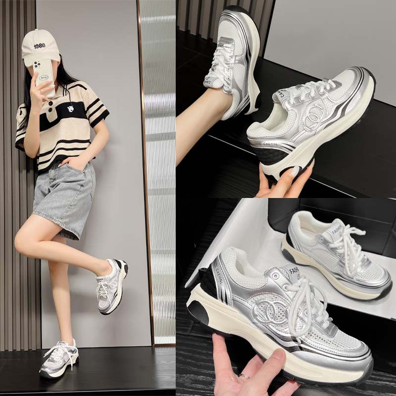 小香风运动鞋2025新款百搭银色厚底透气老爹鞋女拼色休闲ins跑鞋,女鞋,时尚休闲鞋,淘宝优惠券,粉丝福利购,淘宝优惠卷