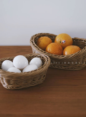 朴简杂货日式家用小置物篮复古乡村风桌面收纳篮水果鸡蛋篮8588