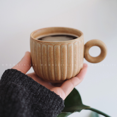 复古粗陶做旧陶瓷咖啡杯碟