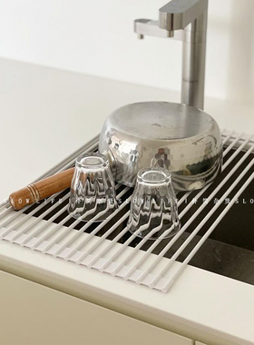 日式白色可折叠硅胶沥水架碗碟架洗碗池厨房水槽收纳架碗架 8384