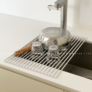 日式白色可折叠硅胶沥水架碗碟架洗碗池厨房水槽收纳架碗架 8384