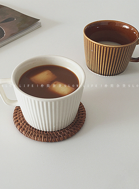 北欧ins简约陶瓷咖啡杯 条纹拿铁杯牛奶杯 水杯3075