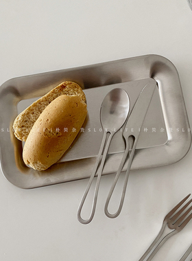 ins风不锈钢方形托盘咖啡店面包蛋糕甜品盘餐盘小众杯子托盘8579