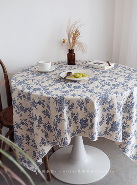 ins复古蓝色玫瑰桌布布料 野餐布法式烂漫拍照背景布8205