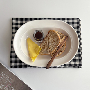 朴简杂货 奶白色陶瓷椭圆深盘 家用菜盘意面盘饭盘