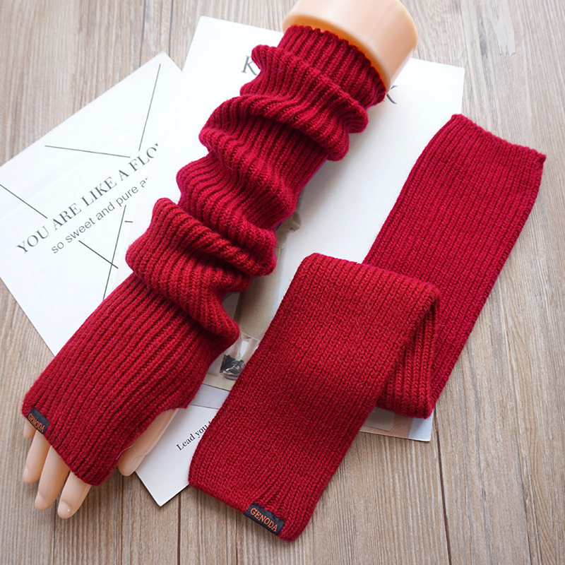 歌诺达秋冬新款女款羊毛羊绒毛线针织长款袖套韩版竖条纹臂套