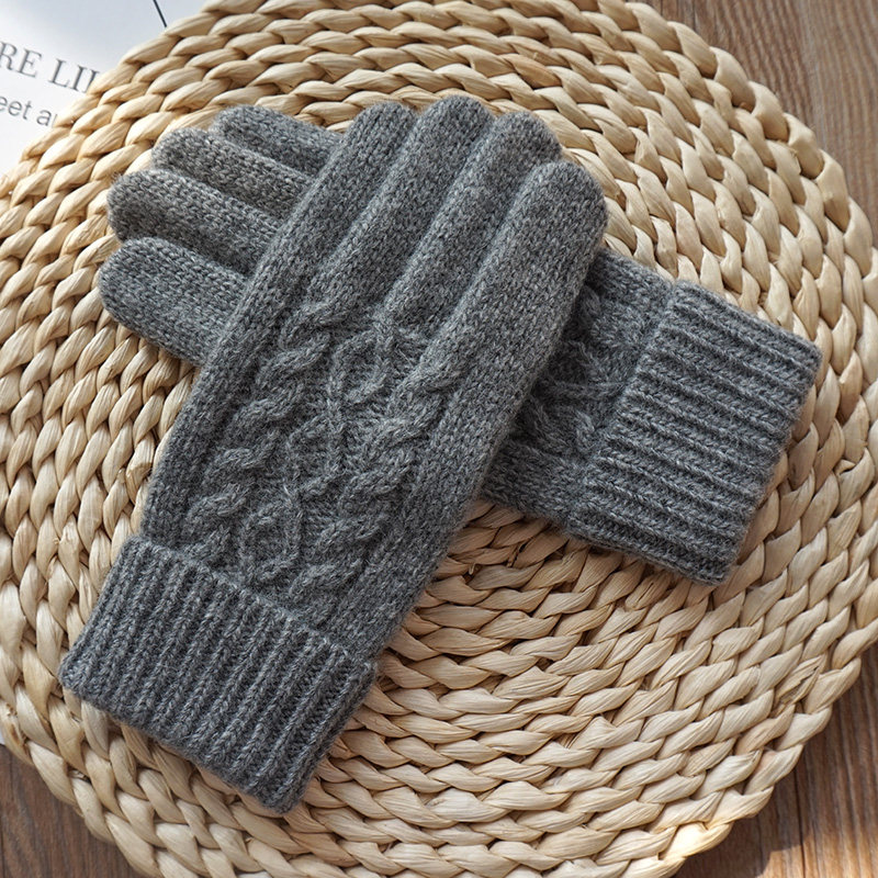 KRASKA ROMANTIC WINTER WOMENS WOOLEN GLOVES THICKEN WARM TWISTED KNITTED WOOLEN TOUCH SCREEN GLOVES