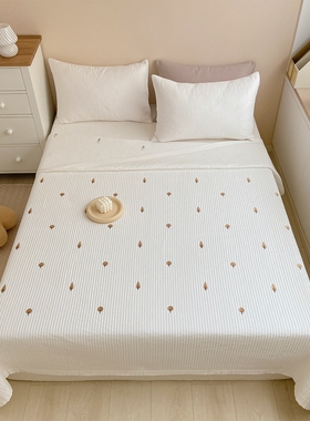 轻奢双面纯棉小熊夹棉加厚床盖双面绗缝全棉毛巾绣花床单四季通用