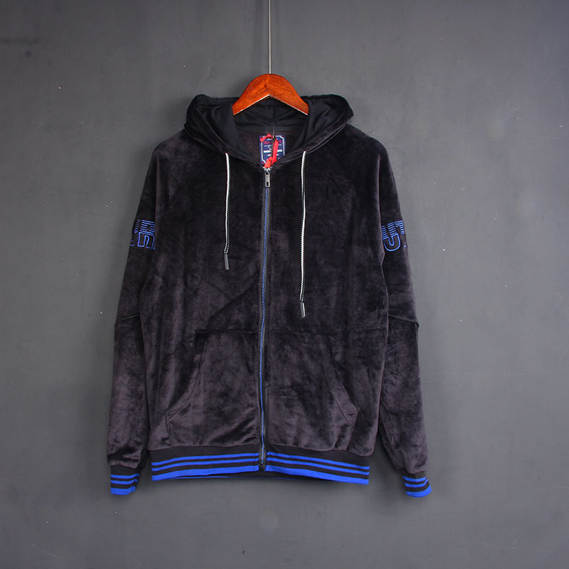 外贸男士秋冬连帽加绒保暖卫衣轻柔金丝绒开衫外套加厚运动夹克