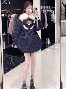 深圳南油高定女装2025冬季新款羊羔毛领长袖宽松白鸭绒羽绒服外套