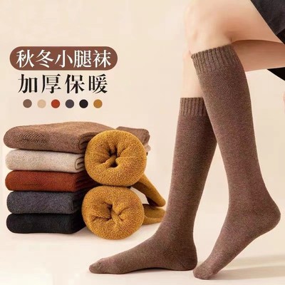 小腿袜毛圈子女春秋冬季加厚保暖长筒袜冬天美腿膝毛圈袜套包邮