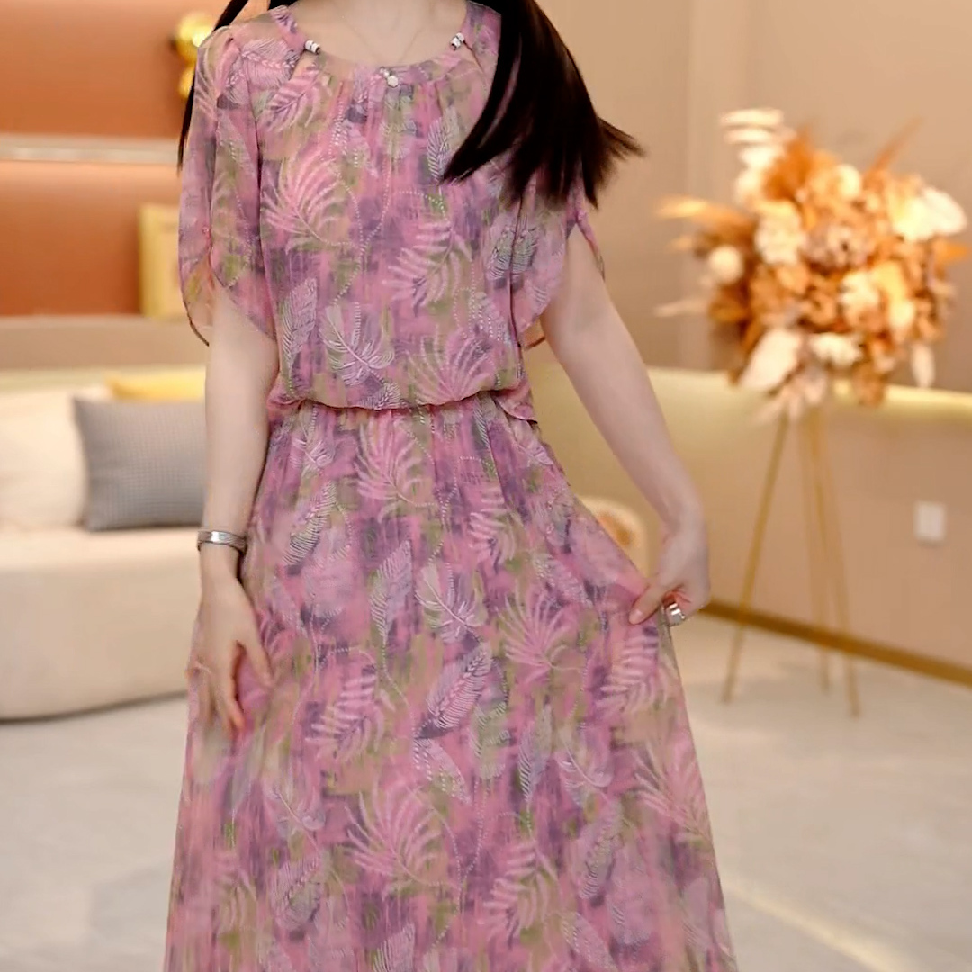 假两件法式气质连衣裙女2025夏季新款妈妈装遮肚子修身显瘦中长裙