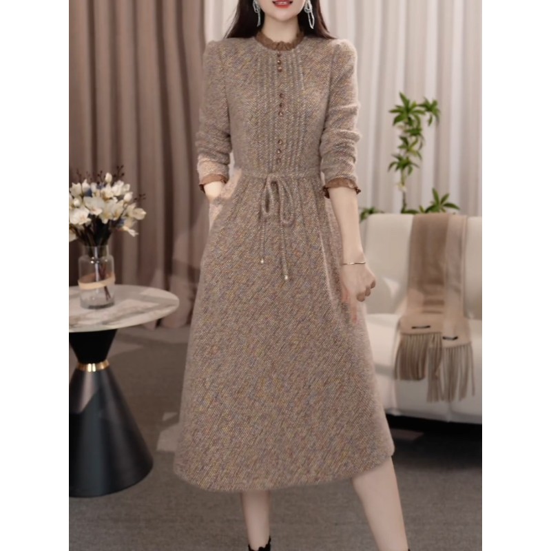 轻奢优雅风加厚连衣裙女2025秋冬新款女士时尚收腰显瘦减龄中长裙