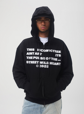 ComicTree C.t 2025秋季新款满印做旧拉链帽衫卫衣男士情侣连帽潮